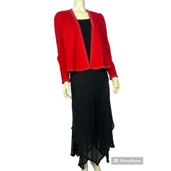 Jeffrey & Dara Evening Skirt Layered Chiffon handkerchief Black beaded size 8 p - Picture 1 of 11